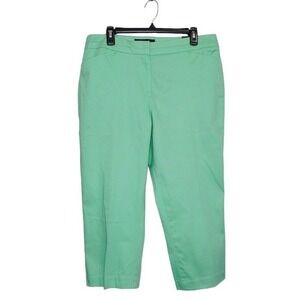 Sharagano Pants Womens Size 14 Mint Green Cotton Blend Slim‎ Leg Crop Stretch